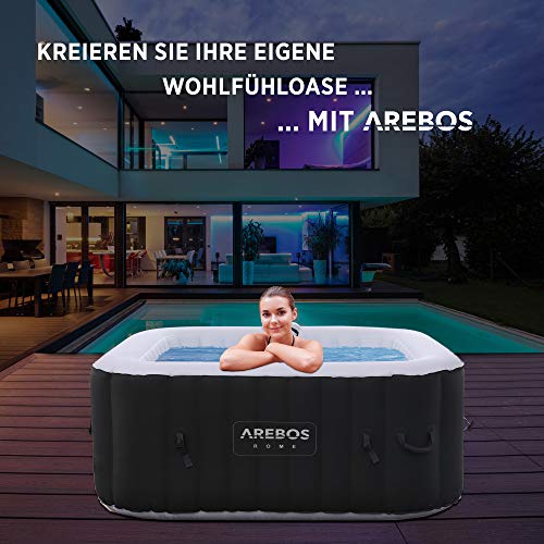 Arebos Whirlpool | aufblasbar | In- & Outdoor | 4 Personen | 100 Massagedüsen | mit Heizung | 600 Liter | Inkl. Abdeckung | Bubble Spa & Wellness Massage - 4