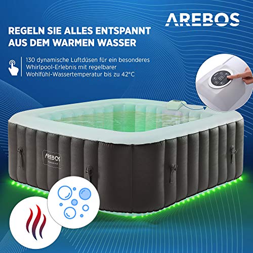 Arebos Whirlpool | automatisch aufblasbar | In- & Outdoor | 6 Personen | LED Leuchtband | 130 Massagedüsen | 910 Liter | Inkl. Abdeckung | Bubble Spa & Wellness Massage - 3