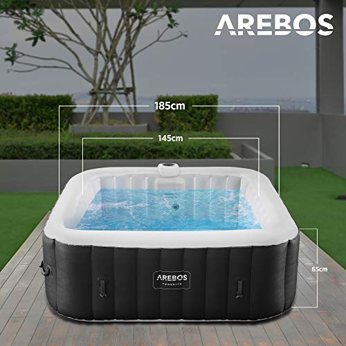 Arebos Whirlpool | automatisch aufblasbar | In- & Outdoor | 6 Personen | LED Leuchtband | 130 Massagedüsen | 910 Liter | Inkl. Abdeckung | Bubble Spa & Wellness Massage - 6