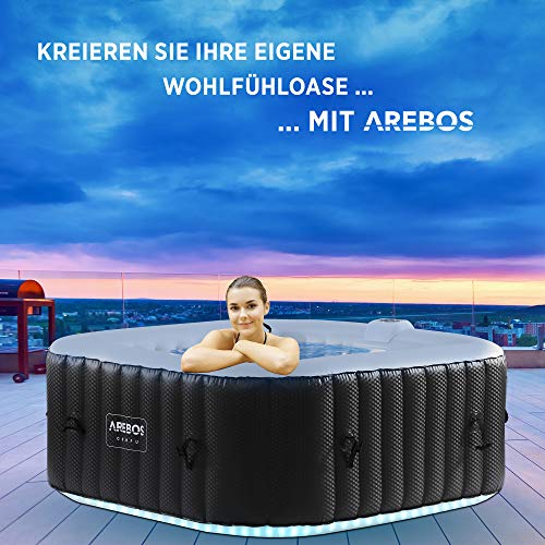 Arebos Whirlpool mit LED-Beleuchtung | 6 Farben | aufblasbar | quadratisch | In- & Outdoor | 4 Personen | 100 Massagedüsen | mit Heizung | 600 L Liter | Inkl. Abdeckung - 3