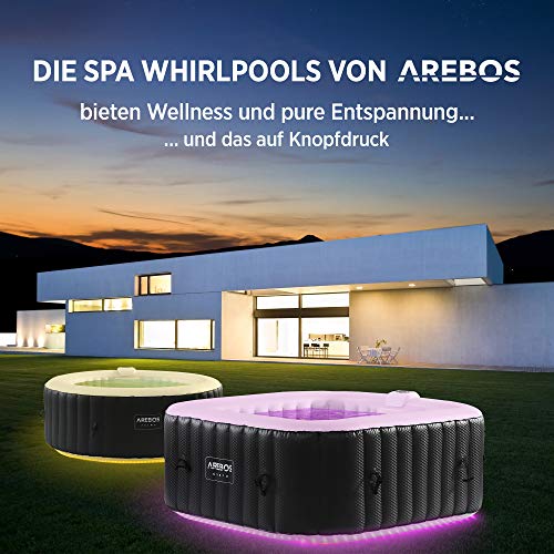 Arebos Whirlpool mit LED-Beleuchtung | 6 Farben | aufblasbar | quadratisch | In- & Outdoor | 4 Personen | 100 Massagedüsen | mit Heizung | 600 L Liter | Inkl. Abdeckung - 5