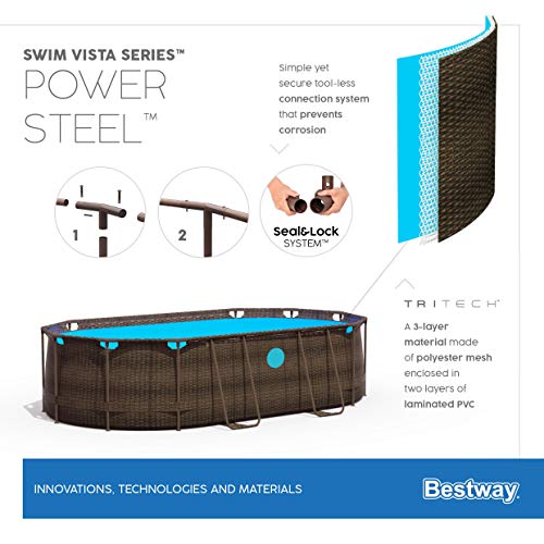 Bestway Power Steel Swim Vista Series Pool Komplett-Set, oval, mit Filterpumpe, Sicherheitsleiter & Abdeckplane 427 x 250 x 100 cm - 15