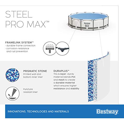 Bestway® Steel Pro MAX™ Aufstellpool Komplett-Set mit Filterpumpe Ø 457 x 122 cm, grau, rund - 16