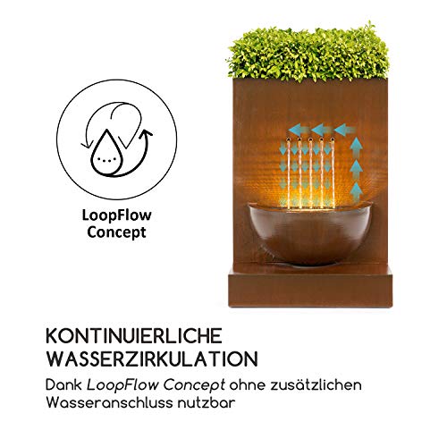 blumfeldt Windflower Gartenbrunnen, Leistung: 11 Watt, inklusive Pflanzschale, für drinnen und draußen, Durchflussmenge: 750 l/h, LED-Lichtleiste, Material: verzinktes Metall, braun - 5