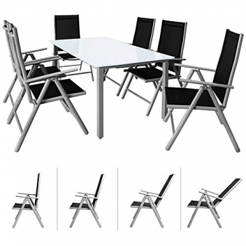 Casaria Sitzgruppe Bern 6+1 Aluminium 7-Fach verstellbare Hochlehner Stühle Milchglas Tisch Silber Gartenmöbel Set - 1