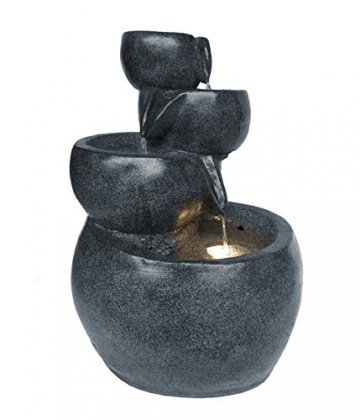 Dehner Gartenbrunnen Bowl mit LED Beleuchtung, ca. 66 x 49 x 42 cm, Polyresin, grau - 1