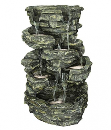 Dehner Gartenbrunnen Rocky mit LED Beleuchtung, ca. 60 x 39.5 x 32.5 cm, Polyresin, grau - 1