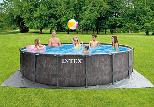 Intex Unisex – Erwachsene Premium Frame Pool Set Prism Greywood Ø 457 x 122 cm, Dunkelgraue Holzoptik - 2
