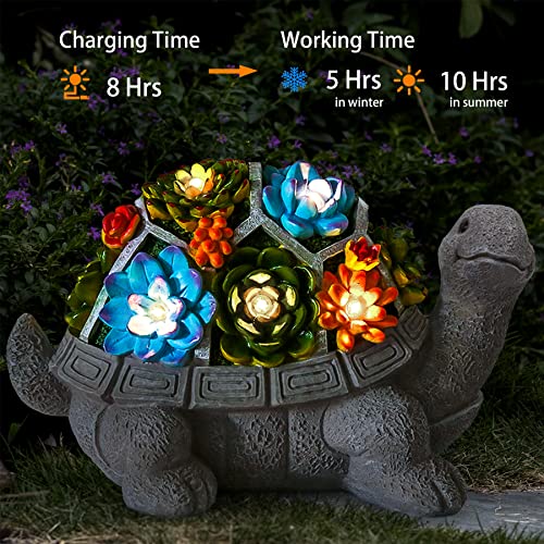 LESES Gartendeko Gartenstatuen - Schildkröte Ornamente Deko Gartenfigur Ornament mit LED solarbetriebenen Lichtern Dekorationen für den Garten, Terrasse, Rasen, Weihnachten - 2