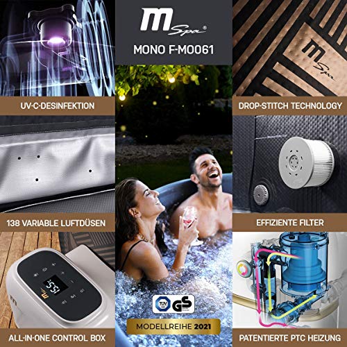 Miweba MSpa aufblasbarer Whirlpool 2021 Frame Mono F-MO061 - Ultradünn - Drop-Stitch-Technologie - All-In-One Control Box - Ozon-UV-C-Reinigung - 2