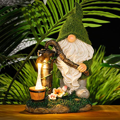 TERESA'S COLLECTIONS großer lustiger Gartenzwerg mit Solarlicht, 29cm wetterfeste Harz Gartenfiguren Schaufel Wasser, Gartendekofiguren Gartenlicht für draußen - 4