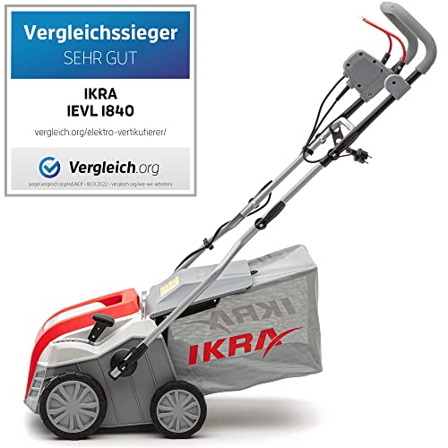 IKRA Elektro Vertikutierer Rasenlüfter IEVL 1840 Fangkorb 55l Arbeitsbreite 40cm Arbeitstiefe einstellbar 1.800W Grau/Rot/Schwarz - 2