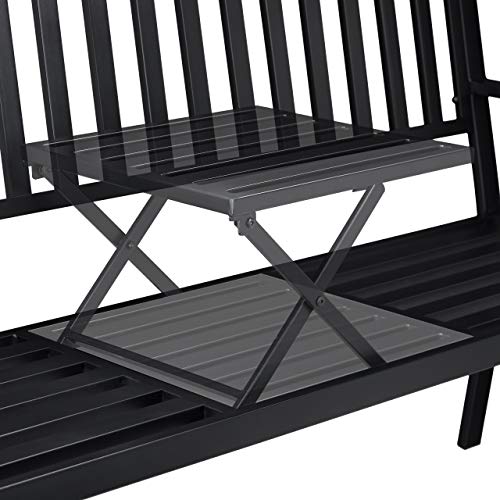 Relaxdays Gartenbank mit Klapptisch, 3-Sitzer, integrierte Tischablage, robuste Sitzbank, HBT: 90x150x57,5 cm, schwarz, Metall - 6
