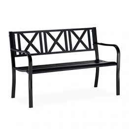 Relaxdays, schwarz Gartenbank aus Metall, 2-Sitzer, robust, für Terrasse, Balkon, Ruhebank HxBxT 81 x 127 x 56 cm, Stahl - 1
