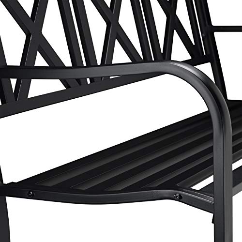 Relaxdays, schwarz Gartenbank aus Metall, 2-Sitzer, robust, für Terrasse, Balkon, Ruhebank HxBxT 81 x 127 x 56 cm, Stahl - 6