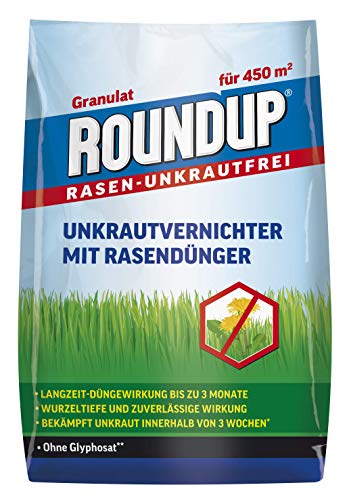 Roundup Rasen-Unkrautfrei Rasendünger, 2in1, Unkrautvernichter plus Dünger mit 100 Tage Langzeitwirkung, 9 kg für 450 m² - 1