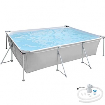 TecTake 800932 Swimmingpool rechteckig, Steel Frame Pool, 375 x 282 x 70 cm, Set inkl. Pumpe, schneller Auf- und Abbau, robuster Stahlrahmen, reißfest (Grau) - 1