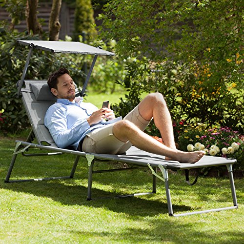 blumfeldt Amalfi Noble Liegestuhl - Sonnenliege, Gartenliege (ergonomische Form, verstellbare Sonnenblende, 5-stufig verstellbare Rückenlehne, Metallrahmen, Pulverbeschichtung, beige - 5