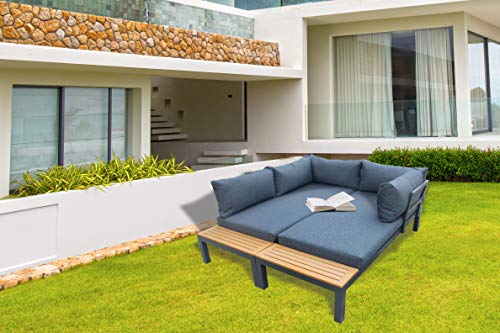 Gartenfreude Aluminium Lounge Ambience, flexibel einsetzbar mit wasserabweisenden Kissen, Weiß/Grau, WPC-Streben Möbel-Set, Eckmodul - 6