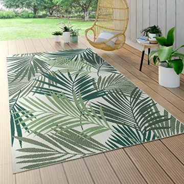 Paco Home In- & Outdoor Teppich Flachgewebe Jungel Gecarvtes Florales Palmen Design Grün, Grösse:160x230 cm - 1