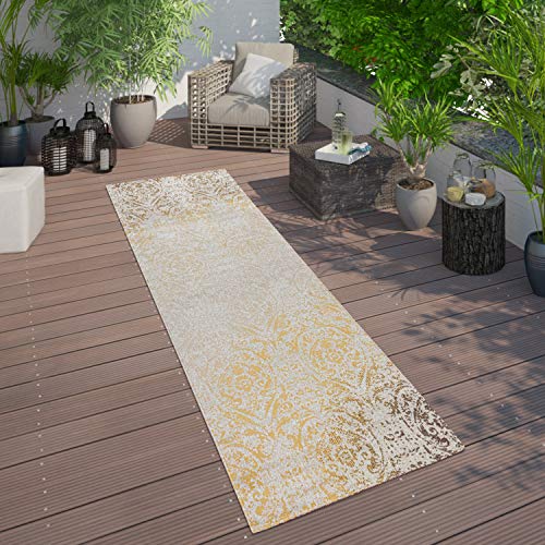 Paco Home In- & Outdoor Teppich Modern Shabby Chic Stil Terrassen Teppich Gelb, Grösse:160x220 cm - 4