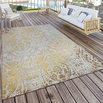 Paco Home In- & Outdoor Teppich Modern Shabby Chic Stil Terrassen Teppich Gelb, Grösse:160x220 cm - 1