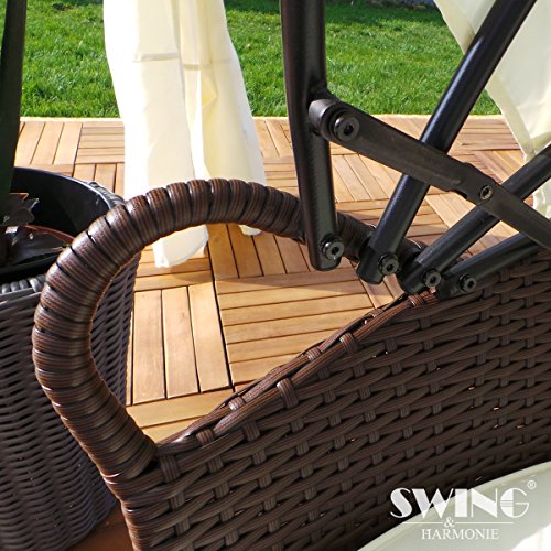 Swing & Harmonie Polyrattan Sonneninsel mit LED Beleuchtung + Solarmodul inklusive Abdeckcover Rattan Lounge Sunbed Liege Insel mit Regencover Sonnenliege Gartenliege (210cm, Schwarz) - 4