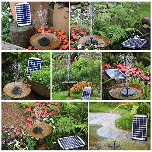 AISITIN Solar Springbrunnen 5.5W Solar Teichpumpe mit Solar Panel Eingebaute 1500mAh Batterie Wasserpumpe Solar Schwimmender Fontäne Pumpe mit 6 Fontänenstile für Garten, Vogel-Bad - 5