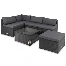 Casaria Polyrattan Lounge Set XL mit Auflagen Kissen Tisch Glasplatte Garten Sofa Gartenmöbel Ecklounge Schwarz Anthrazit - 1