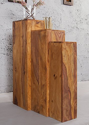 DuNord Design Säule Dekosäule Blumen Podest Jakarta 3er Palisander Massiv Holz Honey - 1