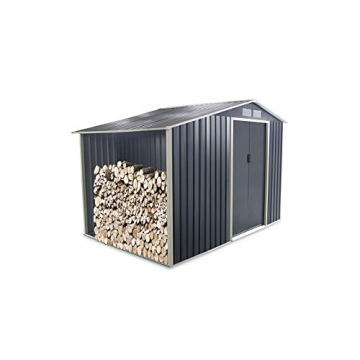 GARDIUN KIS12972 - Metallhaus Ontario mit Brennholz 5,31 m² außen 191 x 278 x 195 cm verzinkter Stahl grau anthrazit - 1