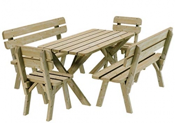 Gartengarnitur Holz Kiefer Sitzgruppe 120 cm breit Gartenbank Gartentisch massiv Imprägniert (Set 2 (Tisch + 2 Bänke + 2 Stühle), 120 cm) - 1