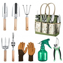 Grenebo Gartenwerkzeug 9PCS Gärtner set mit Gartenschere/X Large Griff/Tasche/ Handwerkzeug Kit für Gartenarbeit, Ideal Gartengeschenke für Frauen, Männer Muttertagsgeschenke - 1
