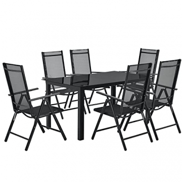 Juskys Aluminium Gartengarnitur Milano 7-teilig - Gartenstühle 6er Set mit Tisch — Stühle klappbar & verstellbar — Gartenmöbel dunkelgrau-schwarz - 1