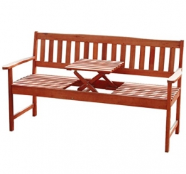 KMH®, 3-sitzer Gartenbank (160 cm) aus Eukalyptusholz mit integriertem, einklappbarem Tisch (#101909) - 1