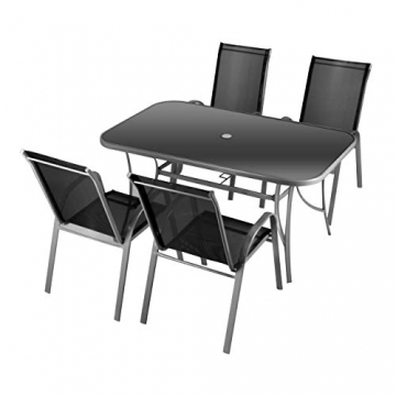 Nexos 5-teiliges Gartenmöbel-Set – Gartengarnitur Sitzgruppe Sitzgarnitur aus Stapelstühlen & Esstisch – Aluminium Kunststoff Glas – schwarz grau - 1