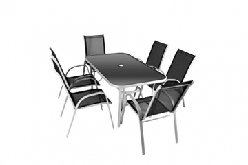Nexos 7-teiliges Gartenmöbel-Set – Gartengarnitur Sitzgruppe Sitzgarnitur aus Stapelstühlen & Esstisch – Aluminium Kunststoff Glas – schwarz grau - 1
