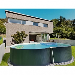 Planet Pool Stahlwandpool achtform 540x350x120cmStahl 0,4mm anthrazit, Folie 0,4mm Sand, Einhängebiese - 1