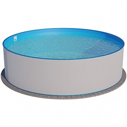 Summer Fun Stahlwandpool rund Größe wählbar, 120cm tief, Stahl 0,4mm weiß, Folie 0,4mm blau, Einhängebiese 350x120 - 1