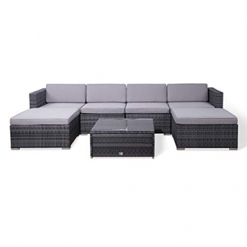 SVITA Lugano Poly Rattan Lounge Garten-Set XXL Sofa-Set Garnitur Gartenmöbel Couch-Set (XXL, Grau) - 1