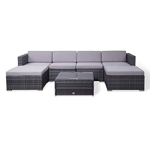 XXL, Grau SVITA Lugano Poly Rattan Lounge Garten-Set XXL Sofa-Set Garnitur Gartenmöbel Couch-Set 