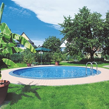 well2wellness® Sunny Pool Rundbecken Set – Schwimmbecken, Relax Pool, Rundpool 450 x 150 cm, Stahlwandpool Komplettset 0,6mm, Innenhülle blau 0,6mm, PVC-Handlauf - 1