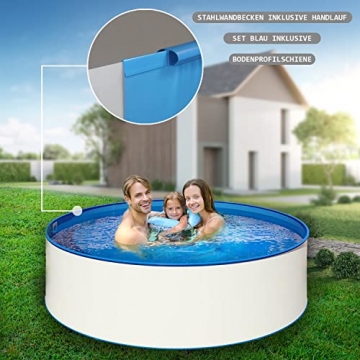 Rundpool 450 x 120 cm Relax Pool PVC-Handlauf Stahlwandpool Komplettset 0,6mm Innenhülle blau 0,6mm well2wellness® Sunny Pool Rundbecken Set – Schwimmbecken 