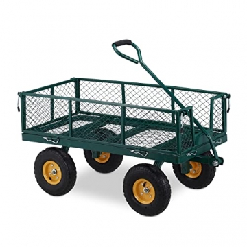 Relaxdays Handwagen, praktischer Bollerwagen für den Garten, mit Luftbereifung, klappbare Seitenteile, bis 250 kg, grün 10036180 - 1