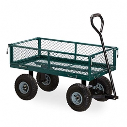Relaxdays Handwagen, praktischer Bollerwagen für den Garten, Outdoor Transport, klappbare Seitenteile, bis 150 kg, grün - 1