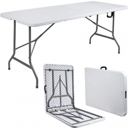 ANJI DEPOT Klappbarer Trestle Tisch, Campingtisch，Partytisch，Heavy Duty Trestle Picknick Gartentisch-180 x 70 x 74 cm (Weiß) - 1