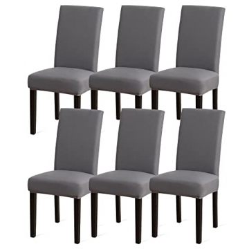 Stuhlhussen 6er Set Grau, Stretch Esszimmer Stuhlbezug für Esszimmerstühle, Abnehmbarer Waschbarer Spandex Stuhlüberzug für Küchenstühle ,Hotel, Bankett(Grau, 6 Stück) - 1