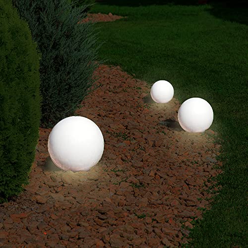 3x LED-Solar-Kugel-Leuchte OLA Drm. 20+25+30 cm mit Erdspieß, IP44, Garten-Boden-Wege-Rasen-Dekorations-Lampe - 8