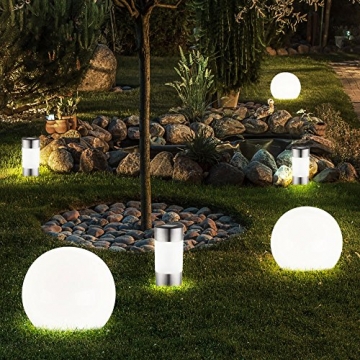6er Set LED Solar Kugel Steck Lampen Garten Terrassen Beleuchtung Erdspieß Leuchten Edelstahl - 1
