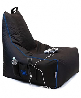BubiBag Gaming Sitzsack zum Zocken mit USB-Kabel & Taschen, Lounge Kissen, Game Sessel für Kinder und Erwachsene, Beanbag Indoor und Outdoor - Magic Gambler (Blau) - 1